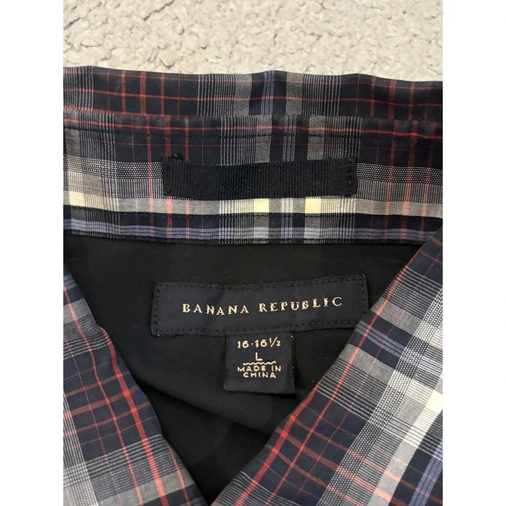 Banana Republic Mens Blue Plaid Button Up Shirt Large 16-16.5 Long Sleeve Casual
